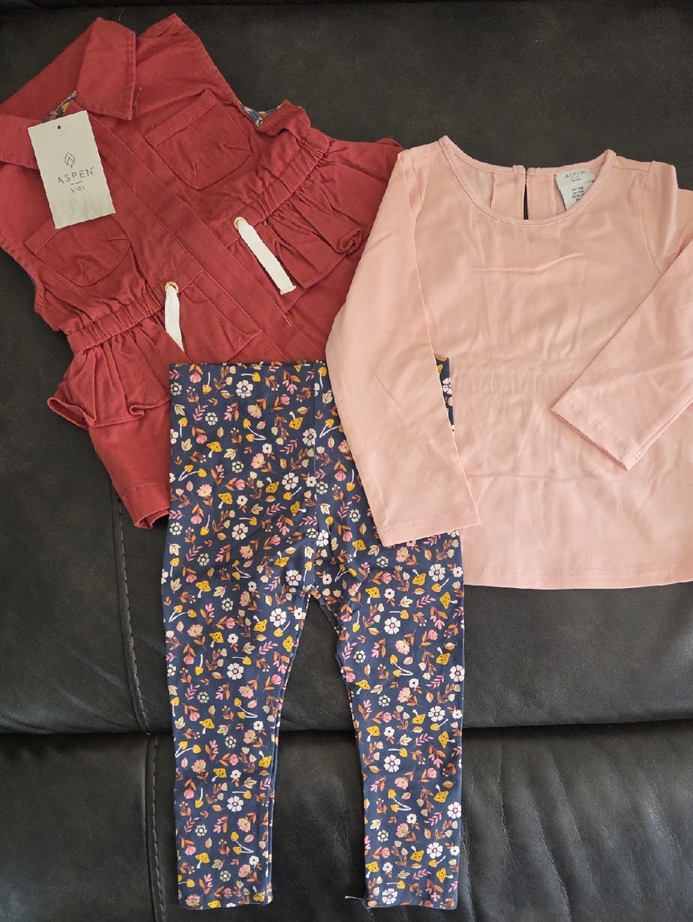 NWT Aspen Rust Ruffle Jacket + Pink Top & Navy Floral Leggings Set